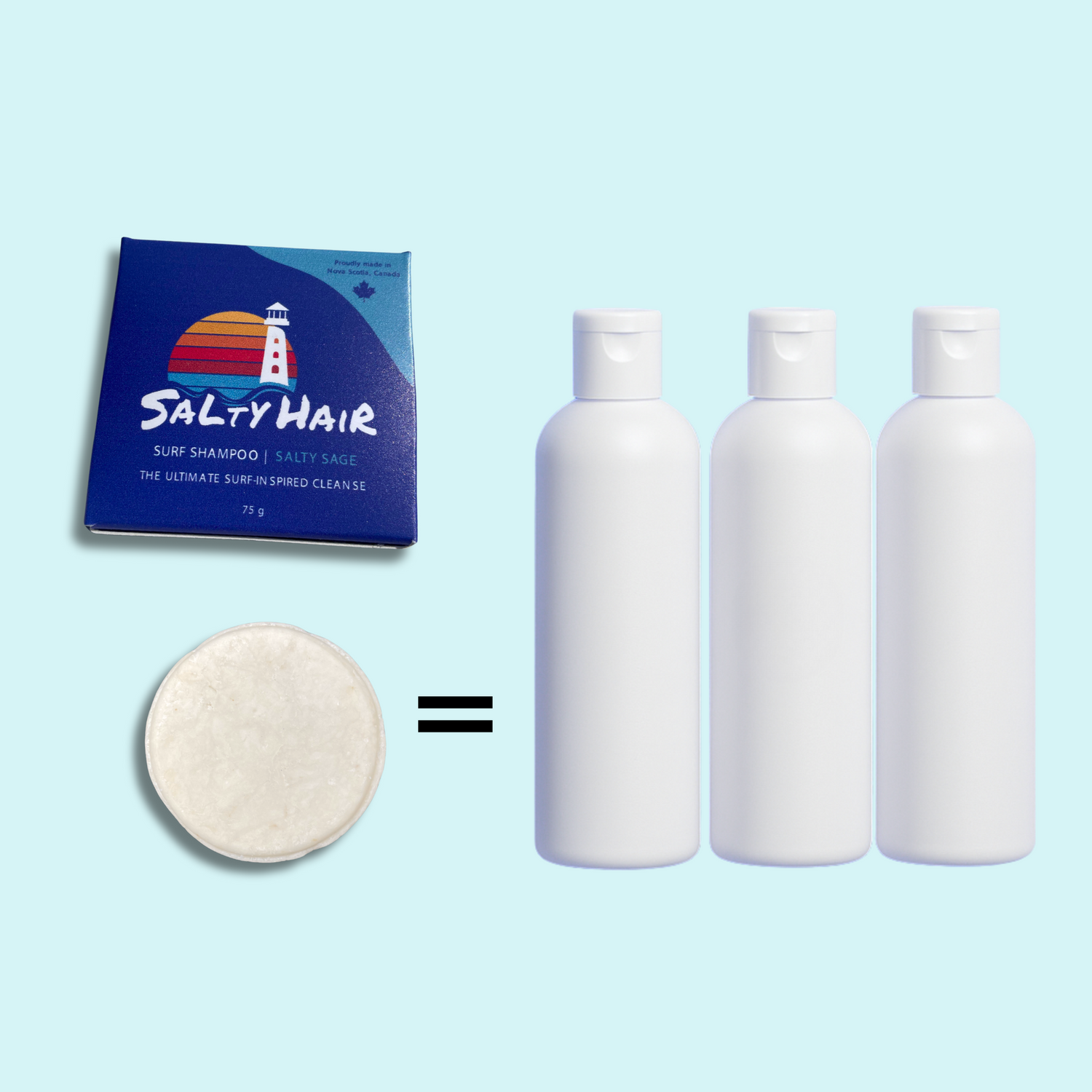 One bar of Salty Hair Surf Shampoo replaces up to three bottles of liquid shampoo